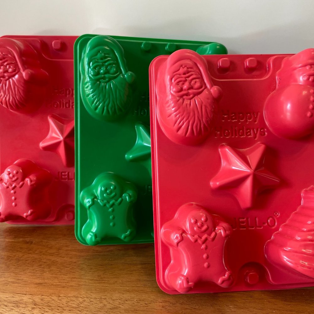 NEW, 3 JELL-O Jigglers Christmas Holiday Santa Tree Snowman Gingerbread Molds